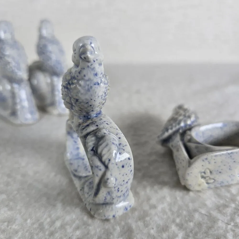 Vintage Chinoiserie Blue and White Bird Ceramic Napkin Holders Set of 5